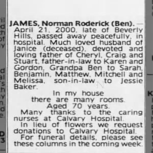 Obituary for Norman Roderick JAMES