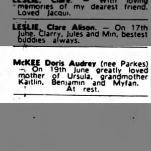 Obituary for Deris McKEE