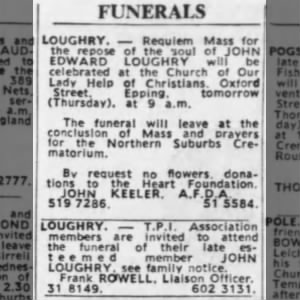 Funeral Notice - John Edward (Jack) Loughry