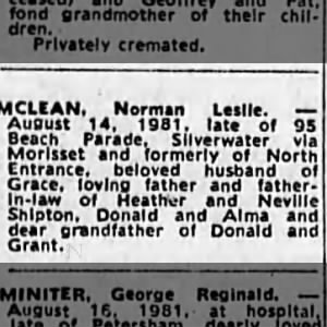Obituary for Norman Leslie MCLEAN